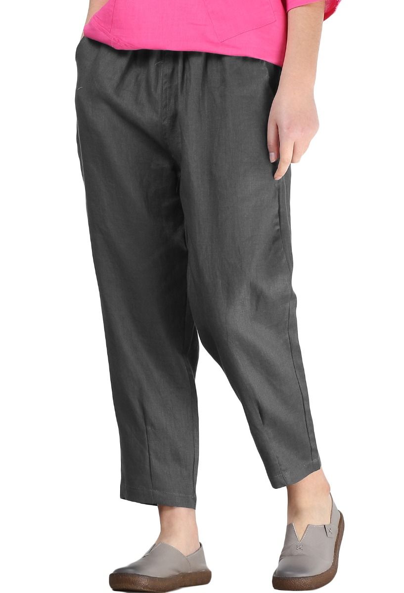 White Elasticated Narrow Cigarette Pants With Tie- Up In Front – Anouri