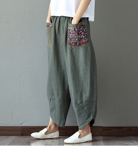 Women's Baggy Linen Wide Leg Pants