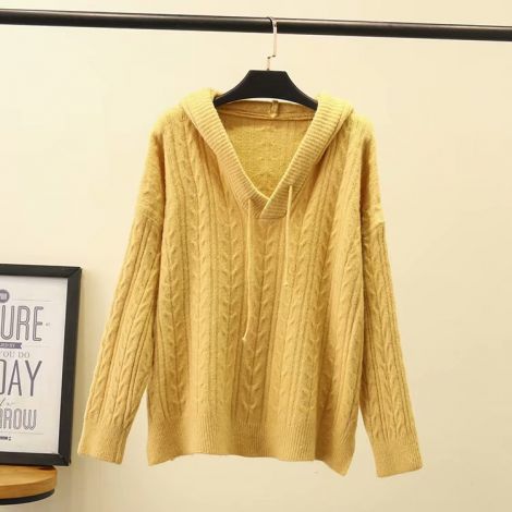 Splitted Hemline Knitted Sweater Solid Loose Hoodie