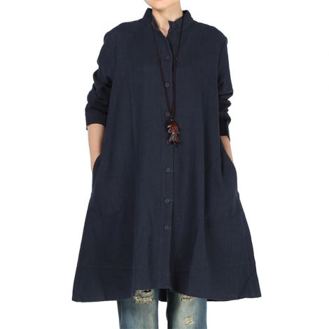 Women's Cotton Linen Full Front Buttons Jacket 