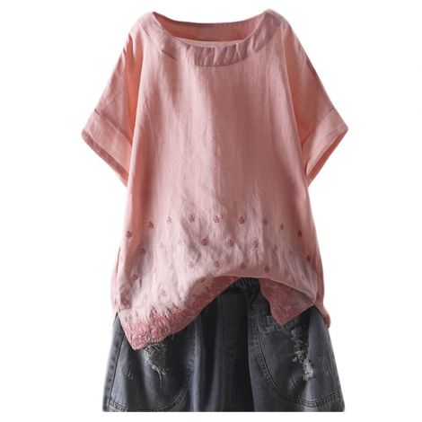 Women's Linen Embroidered Shirt Blouse 