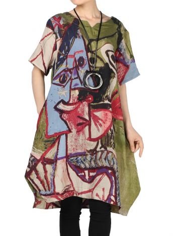 Abstract Printing Baggy Dress with Pockets