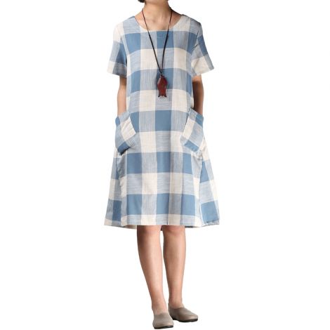 Short Sleeve Plaid Summer Dress