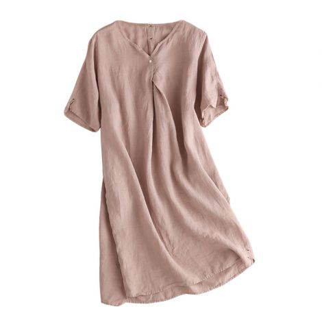 Women's V-Neck Midi Linen Tunic Dresses 