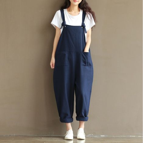 Women's Loose Overall Strap Sleeveless Dungarees Jumpsuit Playsuit