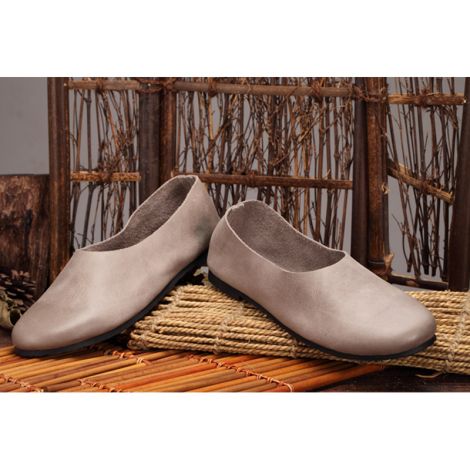 Women's Leather Loafers Casual Round Toe Flats Shoes 