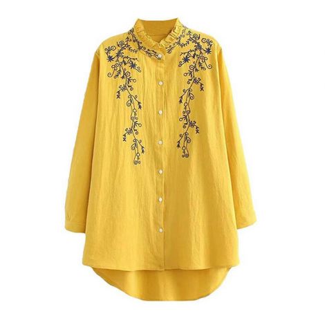 Women's Embroidery Blouses Hi Low Hem Shirt Tops