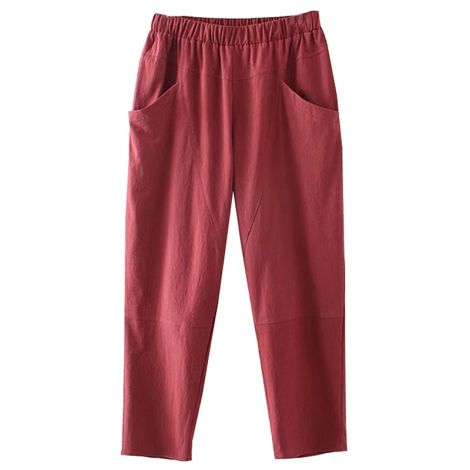 Fall Elastic Waist Casual Pants Trouser with Pockets