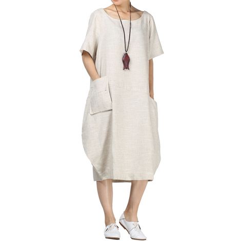 Midi Dress Bubble Hem Tunic w/Hi-low Pockets