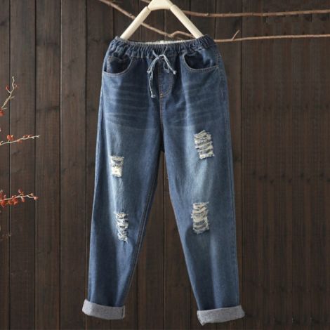 Vintage Loose Holed Cotton Jeans Pants