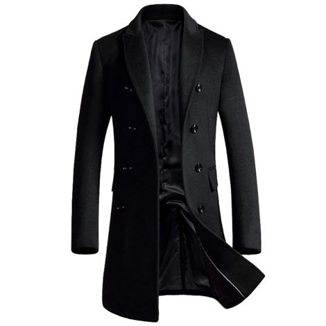 Men's Double Breasted Woolen Pea Coat Overcoat