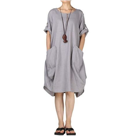 Women's Dresses Summer Roll-up Sleeve Baggy Sundress