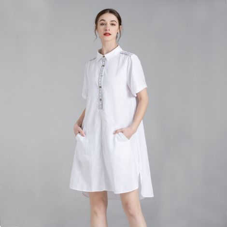 Women's Casual Mid-long Embroidery Dress Stand Collar Shirt Dress