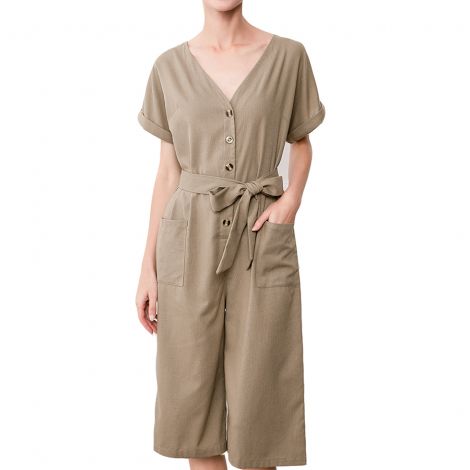 Women's Summer Casual Jumpsuits Linen V Neck Short 