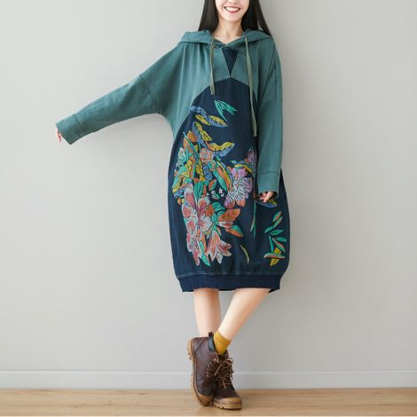 Women's Long Hoodie Dress Baggy Tunic Jacquard Pullovers