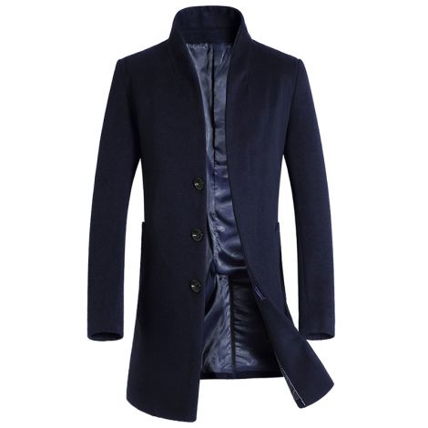 Trench Coat Long Wool Blend Slim Fit Jacket Overcoat