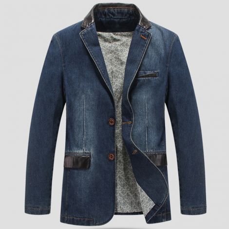 Denim Slim Fit Jacket Button Down Distressed Jeans Coat