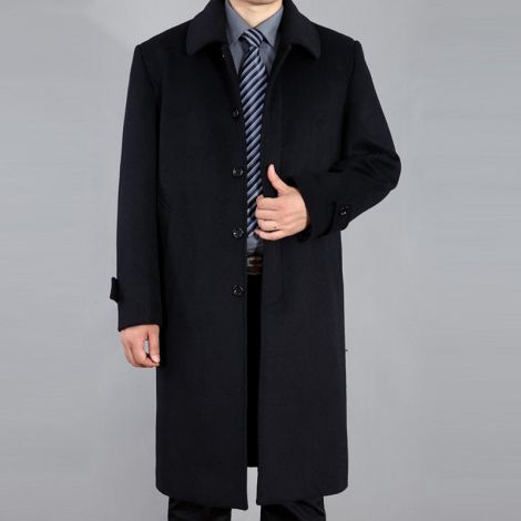 Wool Single Breasted Jacket Long Trench Coat Outerwear