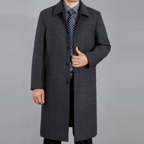 Wool Long Trench Coat Outerwear Casual Single Breasted Jacket