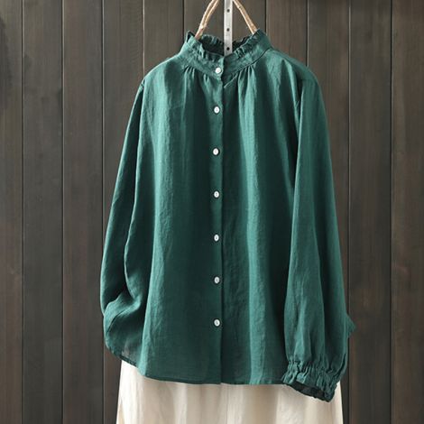 Button Down Shirts Long Sleeve Linen Tops Loose Casual Blouses