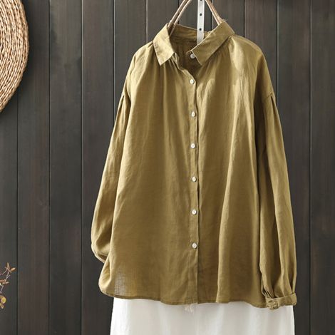Cotton Tunic Tops Button Closure Blouse with Hi-Low Hem