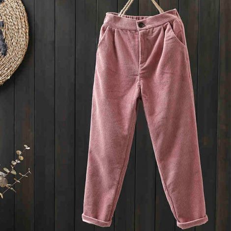 Corduroy Tapered Ankle Pants Casual Straight Crop Trouser