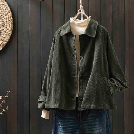 Corduroy Boyfirend Coat Long Sleeve Loose Fit Blouse Tops