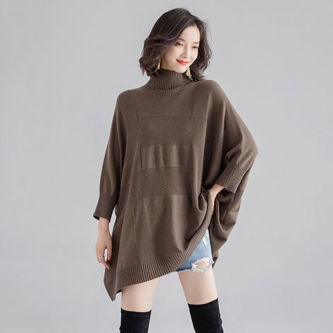Plus Size Turtleneck Jumper Sweater Batwing Tunic Tops