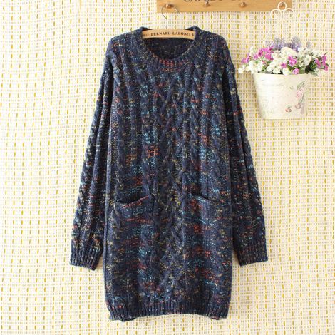 Loose Knit Sweater Crewneck Jumper Cable Pullover Tunic