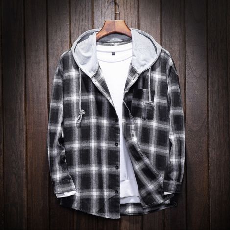 Men's Plaid Hooded Shirts Casual Lightweight Jackets