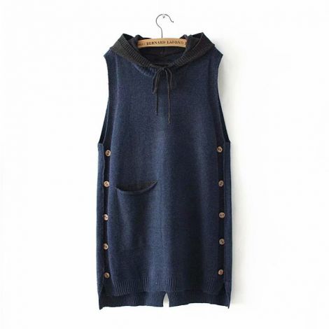 Women's Hoodied Sleeveless Knitted Midi Dress Casual Tunic