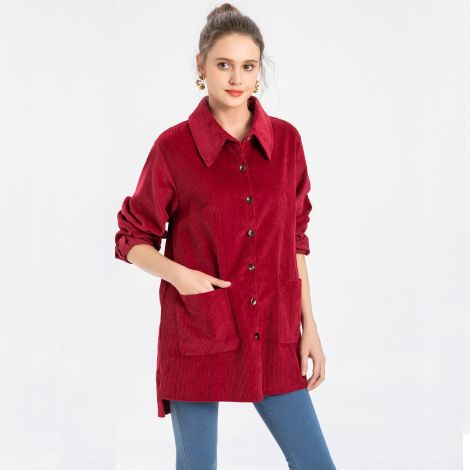 Women's Corduroy Shirt Jacket Cotton Long Sleeve Button Down Coat Outwear with Front Pockets