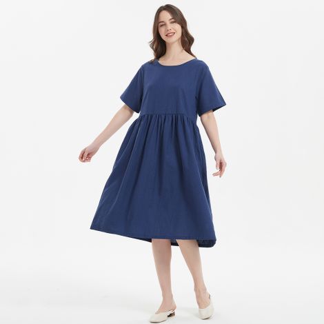 Linen Cotton Dress Summer Midi Dreses with Pockets