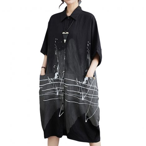 Korean Style polo collar mid-length loose fit shirt dress for women