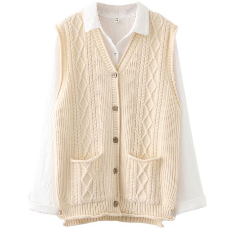 Women's Sweater Vest Button Down Cable Knit Cardigan Outwear