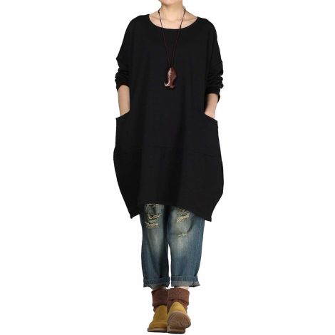 Women Round Neck Loose Fit Tunic Tops