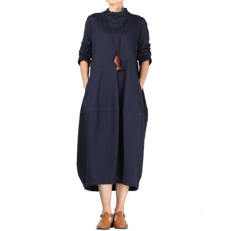 Women Turtleneck Long Sleeve Dresses with Pockets