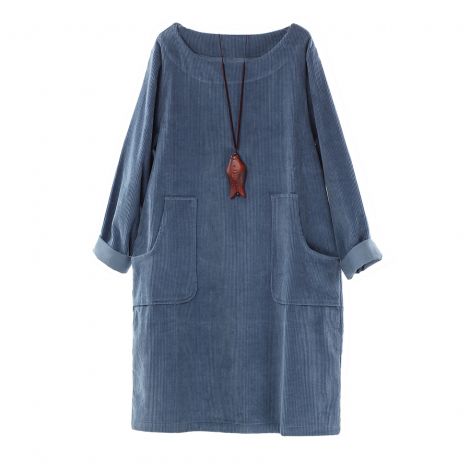 Women's Long Sleeve Tunic Corduroy Baggy Dress