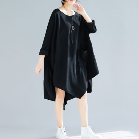 Plus Size Irregular Knee Dress Casual Cotton Tunic
