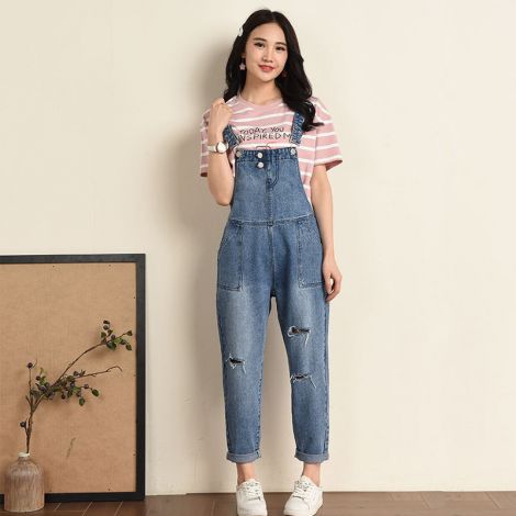 Loose Baggy Denim Wide Leg Drop Crotch Jumpsuit