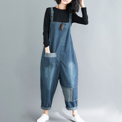 Sleeveless Denim Jumpsuit Pants Casual Overall Dungarees