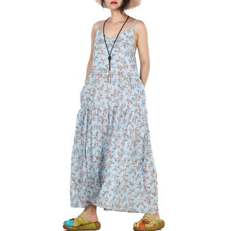 Women’s V-neck Sleeveless Cotton Dress Beach Suspender Dress