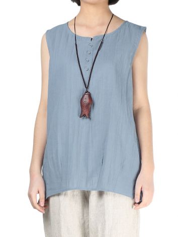 Linen Sleeveless Blouse V-Neck Tank Tops