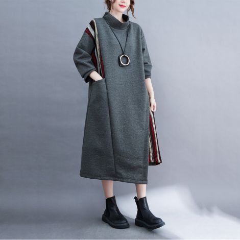 Women's Knit Tunic Dress Color Block Long Pullovers
