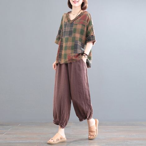New loose-fitting minimalist casual fashion cotton linen ladies' harem trousers