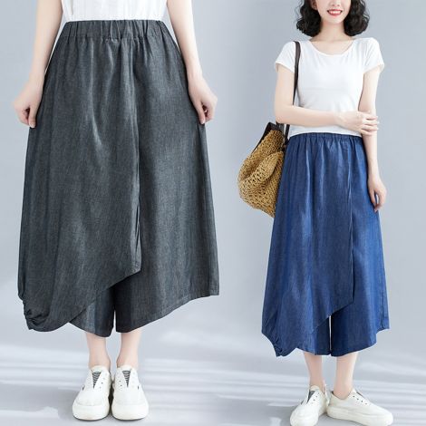 New summer denim fashion wide leg trousers