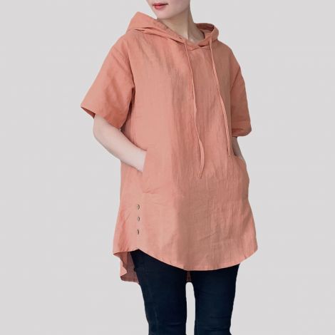 Linen Short Sleeve Hooded Tunic Tops