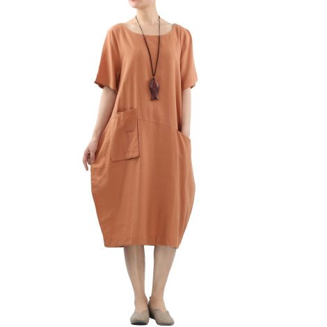 Midi Dress Bubble Hem Tunic w/Hi-low Pockets