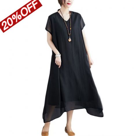 New summer v-neck silk cotton dress